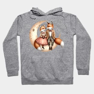 Valentine Happy Fox Couple On Moon Hoodie